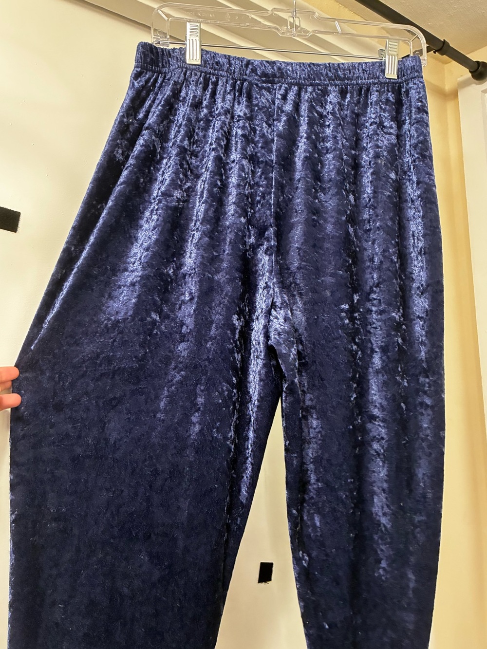Retro Blue Indigo Velvet Track Suit Pants Elastic Waistband